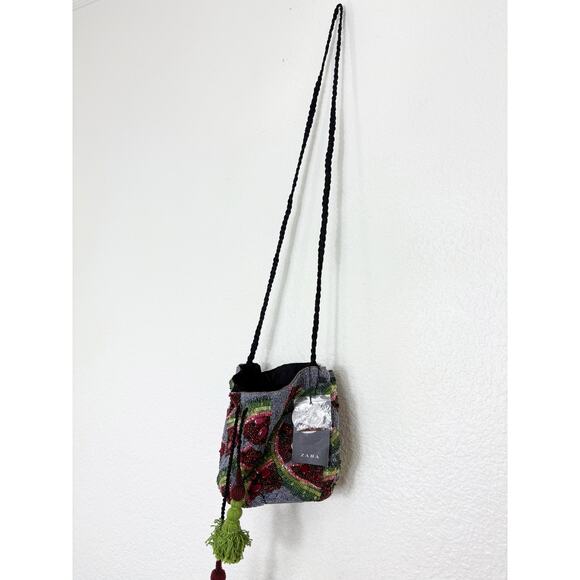 NWT Zara Hand Beaded Watermelon Bucket Bag 4348/204/202 Blogger Favorite - Picture 7 of 10
